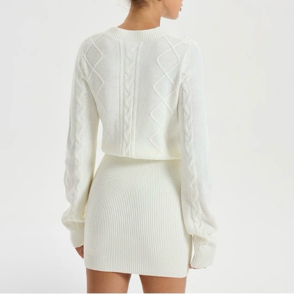 Commense Ivory Off White Cable Knit Mini Swearer Dress Medium NWT - Picture 3 of 10